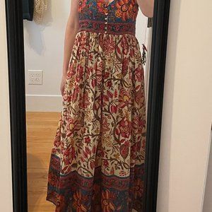 Anokhi Maxi Dress in Reds, blues, pinks